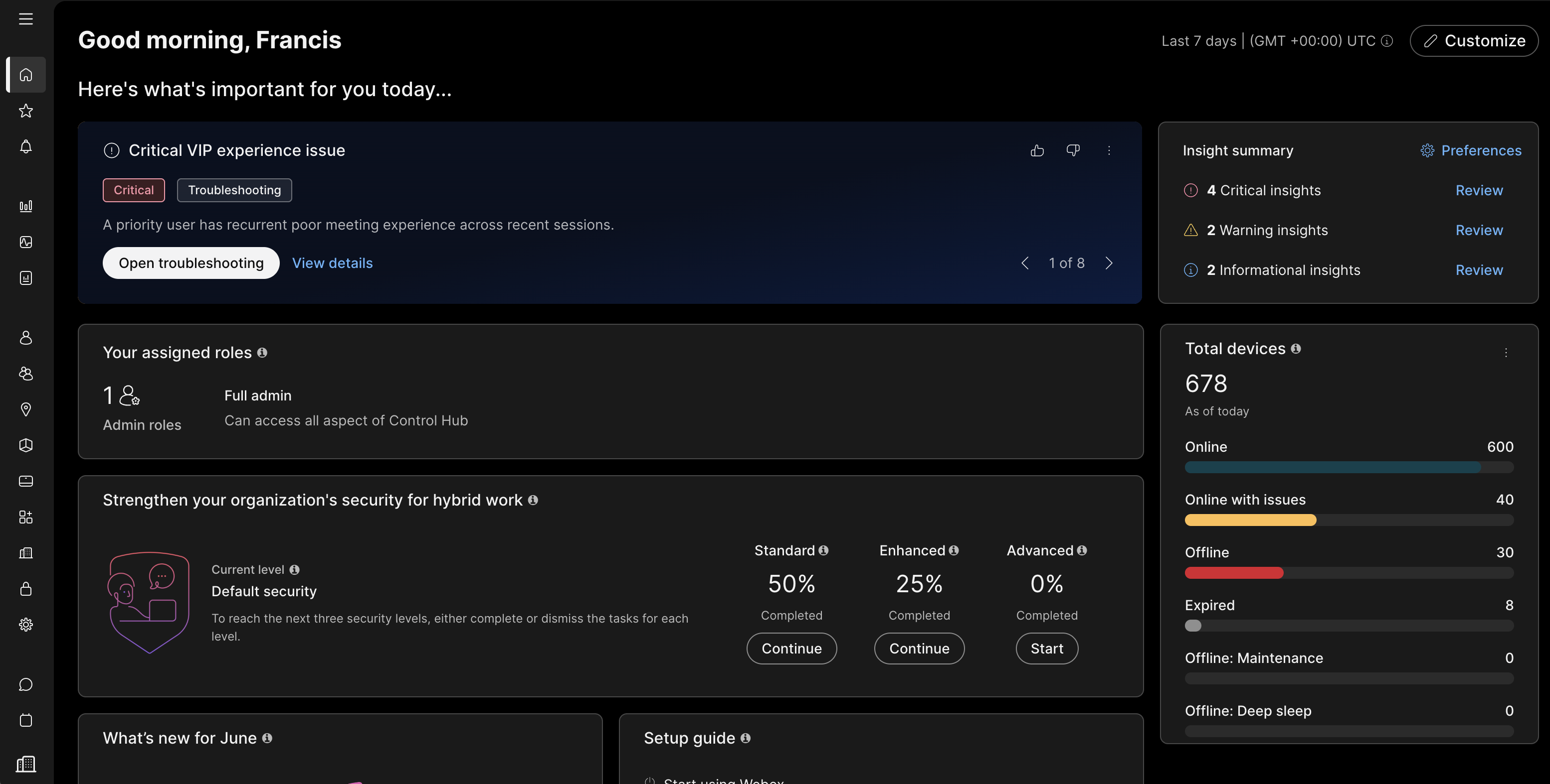 Collaboration Control Hub personalized overview redesign